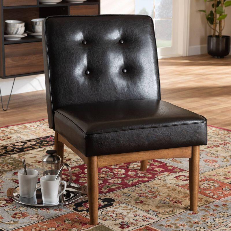 Arvid Faux Leather Upholstered Wood Dining Chair Dark Brown/Walnut - Baxton Studio: Mid-Century Modern, Rubberwood Frame, Polyester Fill