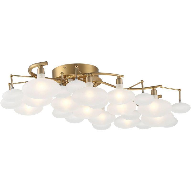 Possini Euro Design Lilypad Modern Ceiling Light Semi Flush Mount Fixture 30 1/4" Wide Warm Brass 12-Light Frosted Glass Shade for Bedroom Living Room