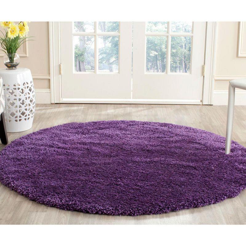 Purple High Pile Round Shag Area Rug