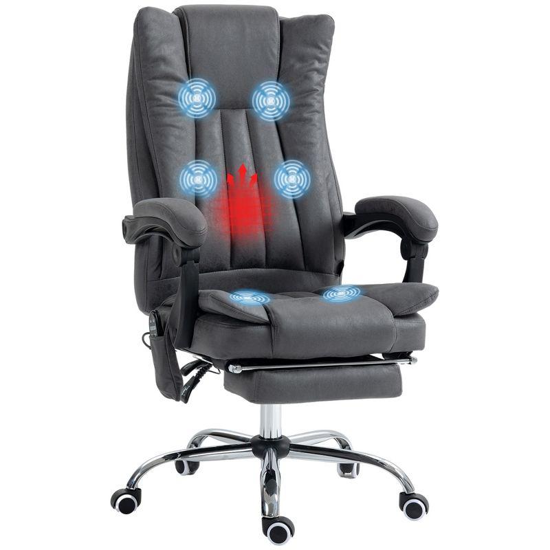Vinsetto Microfiber Office Chair, High Back Computer Chair with 6 Point Massage, Heat, Adjustable Height and Retractable Footrest, Dark Blue