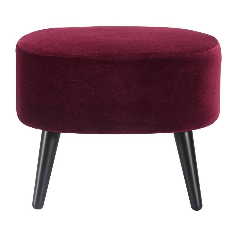 Nico Mid Century Modern Accent Chair and Ottoman Set French Merlot Red Velvet - Adore Decor: Upholstered, Polyester, Wood Frame