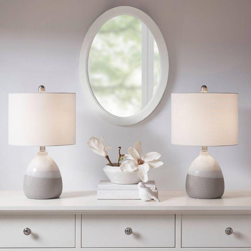 Ivory and Gray Ceramic Table Lamp with Drum Shade