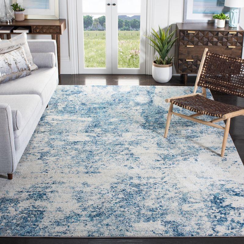 Ivory & Navy Chic Square Synthetic Area Rug - Stain-Resistant & Washable