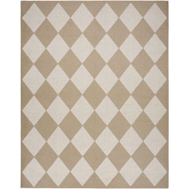 Ivory and Beige Geometric Cotton Blend Washable Rug 5' x 7'