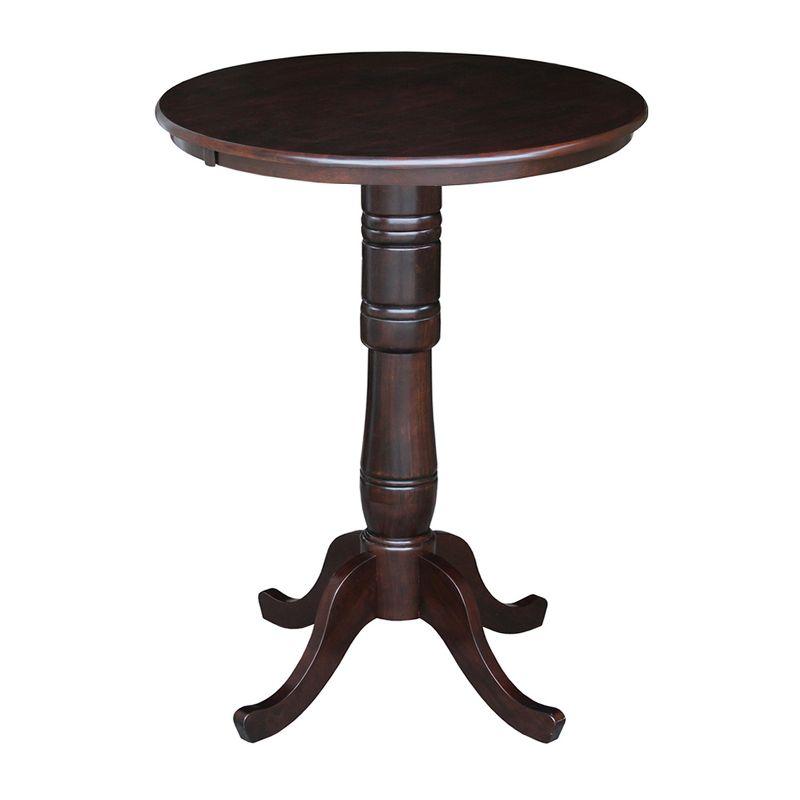 30" Round Dark Brown Wood Bar Height Pedestal Table