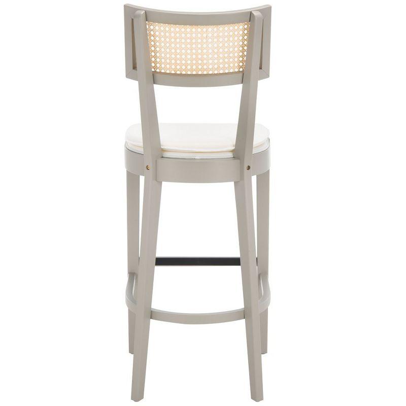 Grey and Natural Wood Woven Cane Bar Stool