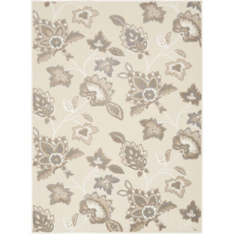 Nourison Aloha Floral Farmhouse Flatweave High-Low Indoor Outdoor Area Rug Beige 3'6" x 5'6"