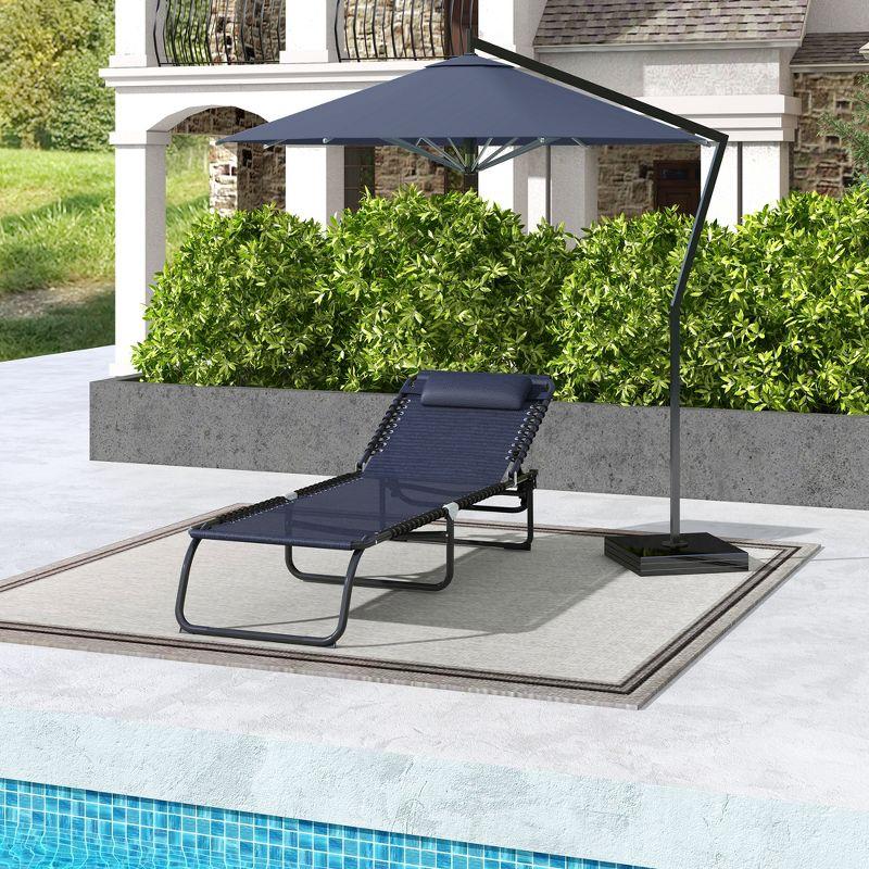 Outsunny Folding Chaise Lounge Pool Chair, Outdoor Sun Tanning Chair, Folding, Reclining Back, Steel Frame & Breathable Mesh, Dark Blue