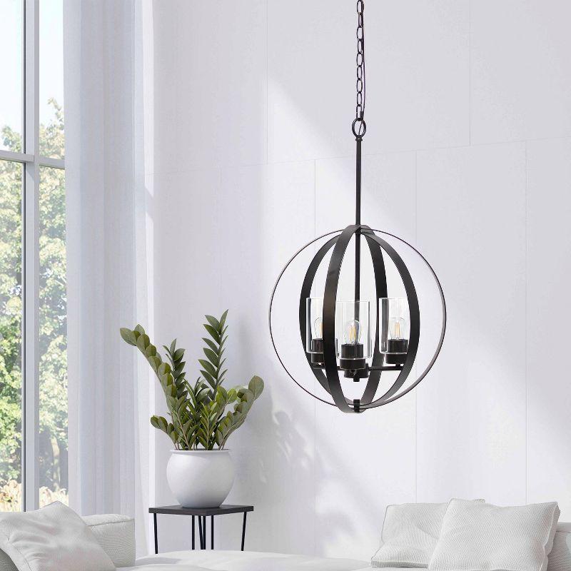3-Light 18" Adjustable Industrial Globe Hanging Metal/Clear Glass Ceiling Pendant - Lalia Home
