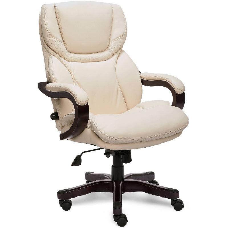 Big and Tall Executive Office Chair - Serta: Lumbar Support, Leather, Wood Finish