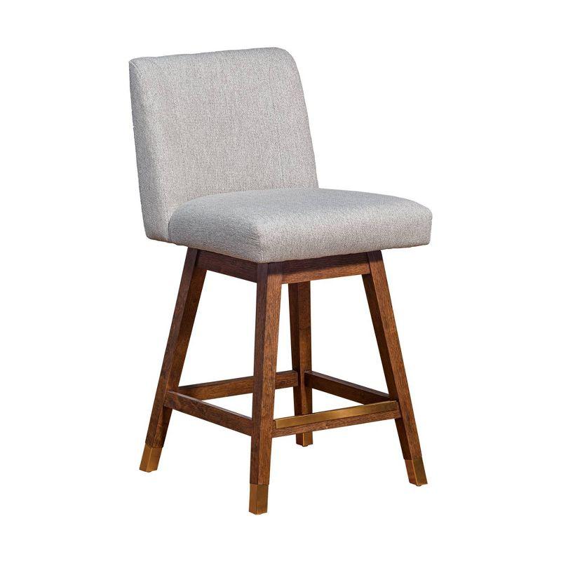 Taupe Fabric and Brown Oak Swivel Accent Chair