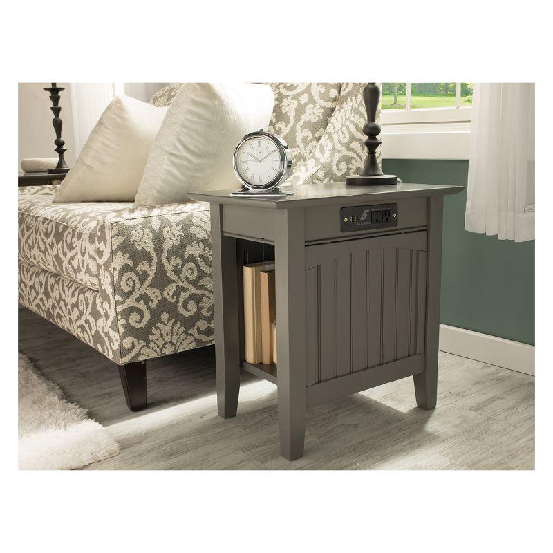 Gray Wood Chair Side Table with Charging Station