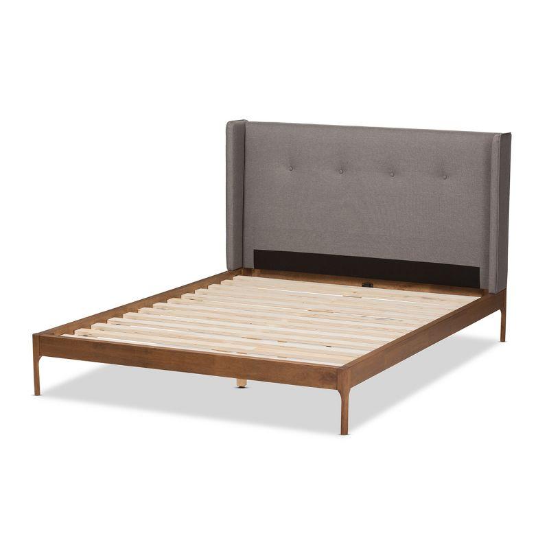 Brooklyn Mid Century Modern Walnut Wood Fabric Upholstered Platform Bed - Baxton Studio