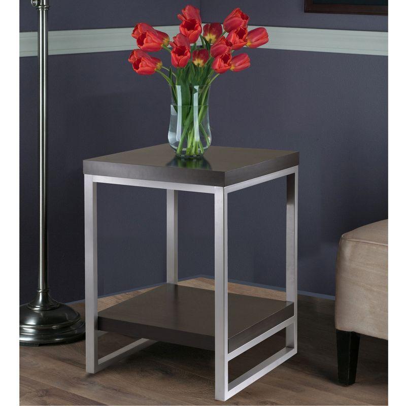 Jared End Table, Enamel Steel Tube - Dark Espresso - Winsome: 24" High, Contemporary Style, Printer Stand, Metal Frame