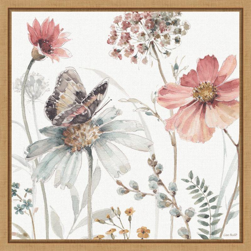 Lisa Audit Floral and Butterfly Watercolor Canvas Print with Brown Frame