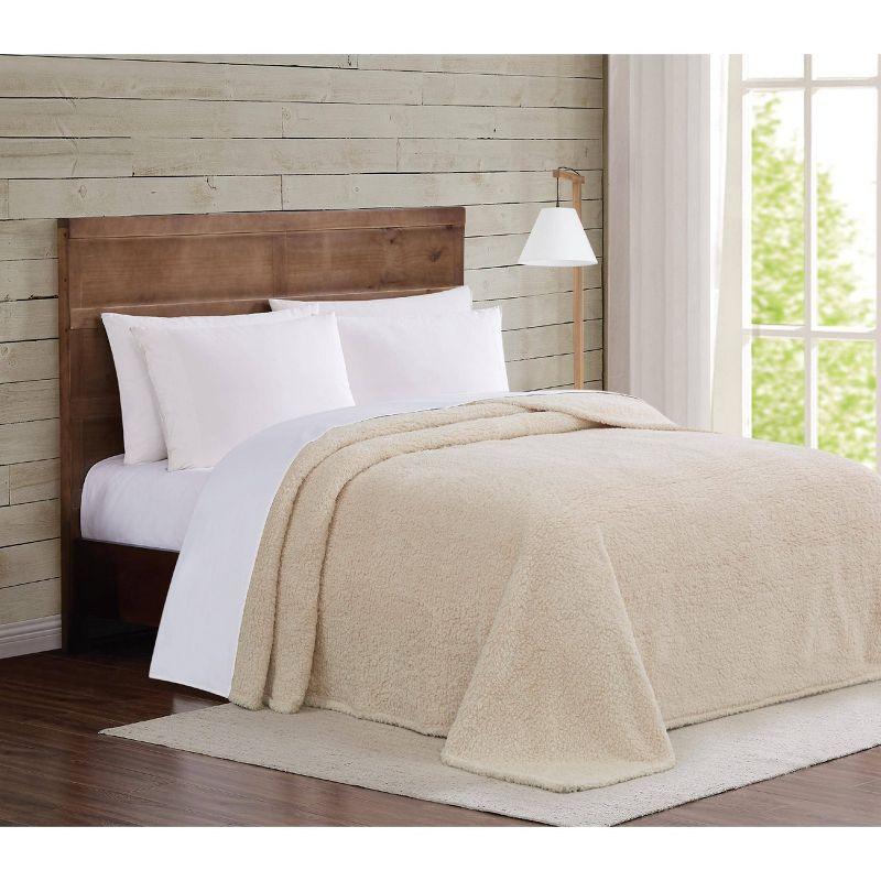 Full Ivory Faux Fur Sherpa Bed Blanket