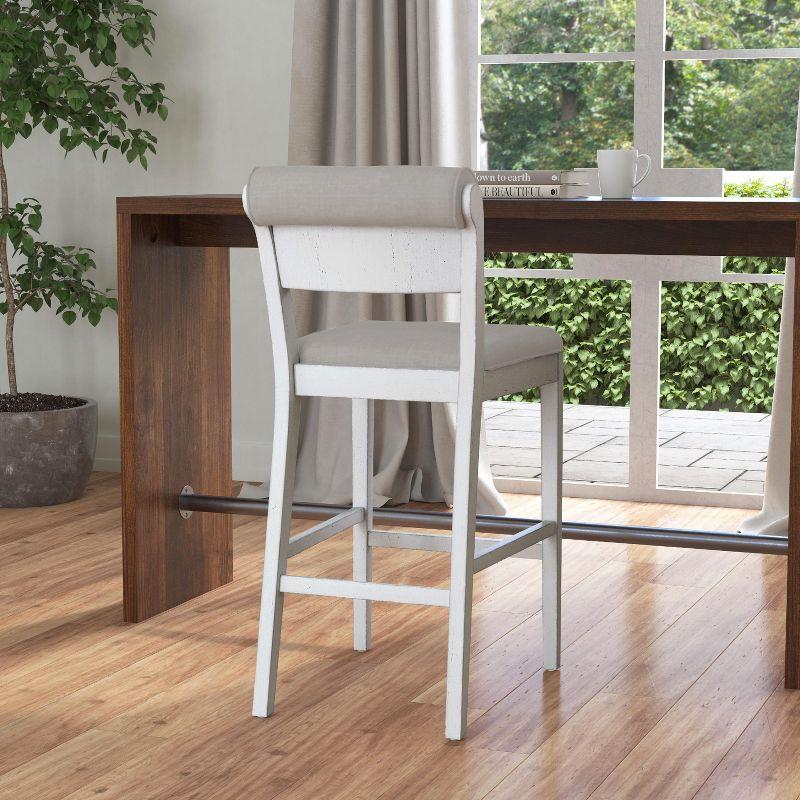 Clarion Wood and Upholstered Panel Back Barstool Sea White - Hillsdale Furniture: Matte Finish, Polyester Upholstery, Rubberwood Legs