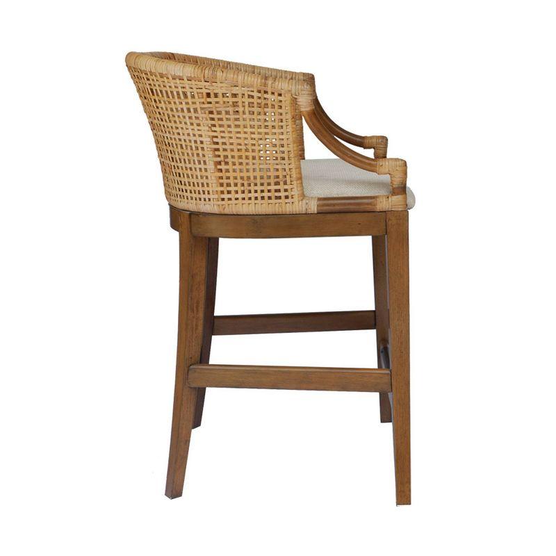 Playa 27" Natural Rattan Handcrafted Counter Stool with Linen Cushion