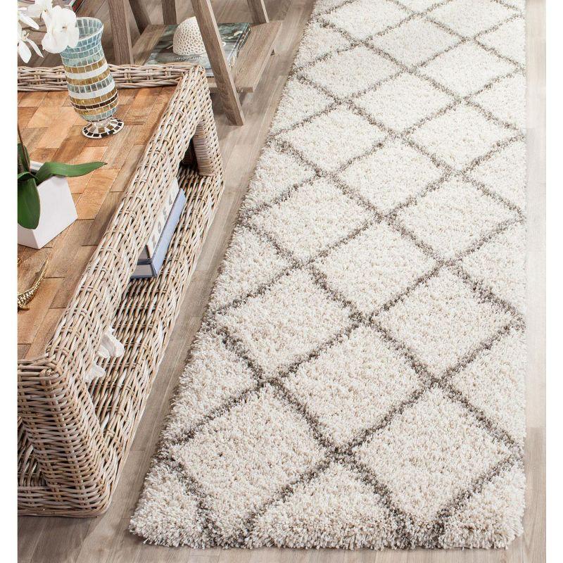 Ivory/Grey Diamond High Pile Shag Area Rug