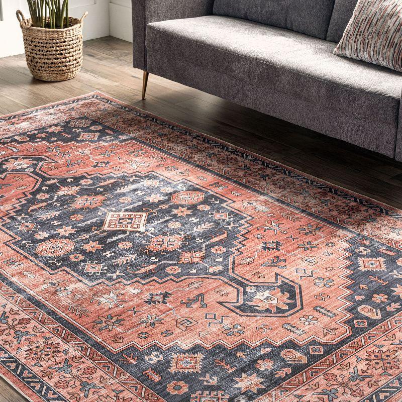 Nuloom Medallion 6x9 Machine Washable Indoor Area Rug for Living Room Bedroom Dining Room Kitchen, Brick/Dark Grey
