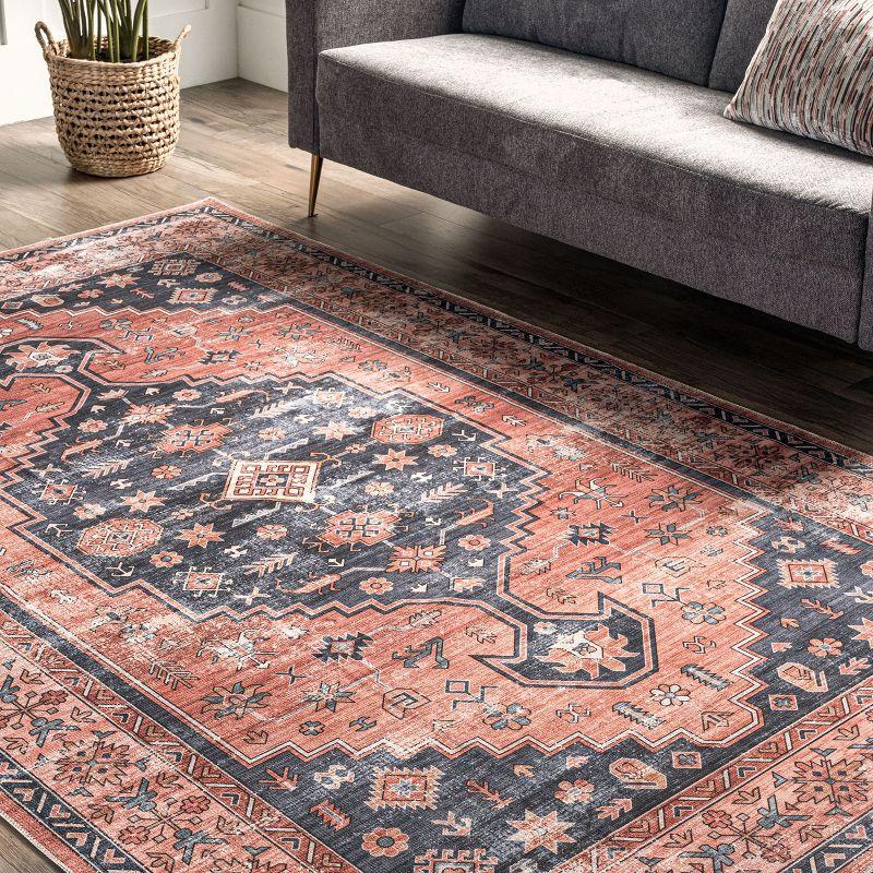 Rust Rectangular Synthetic Medallion Washable Area Rug, 3x5 ft