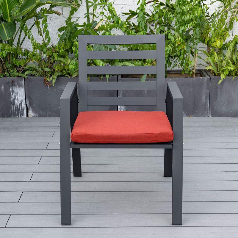 LeisureMod Chelsea Modern Patio Dining Armchair in Aluminum with Removable Cushions Set of 2 in Cherry Red