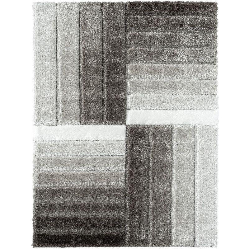 Modern Geometric Gray Shag 8' x 10' Area Rug, Stain-Resistant and Plush