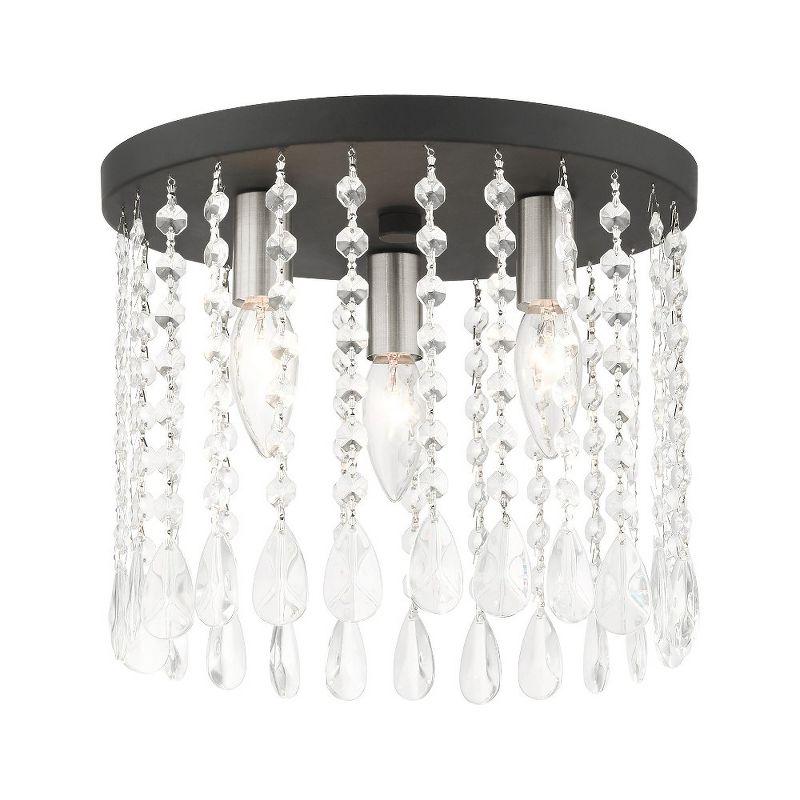 Elegant Elizabeth Crystal & Nickel 3-Light Indoor Drum Flush Mount