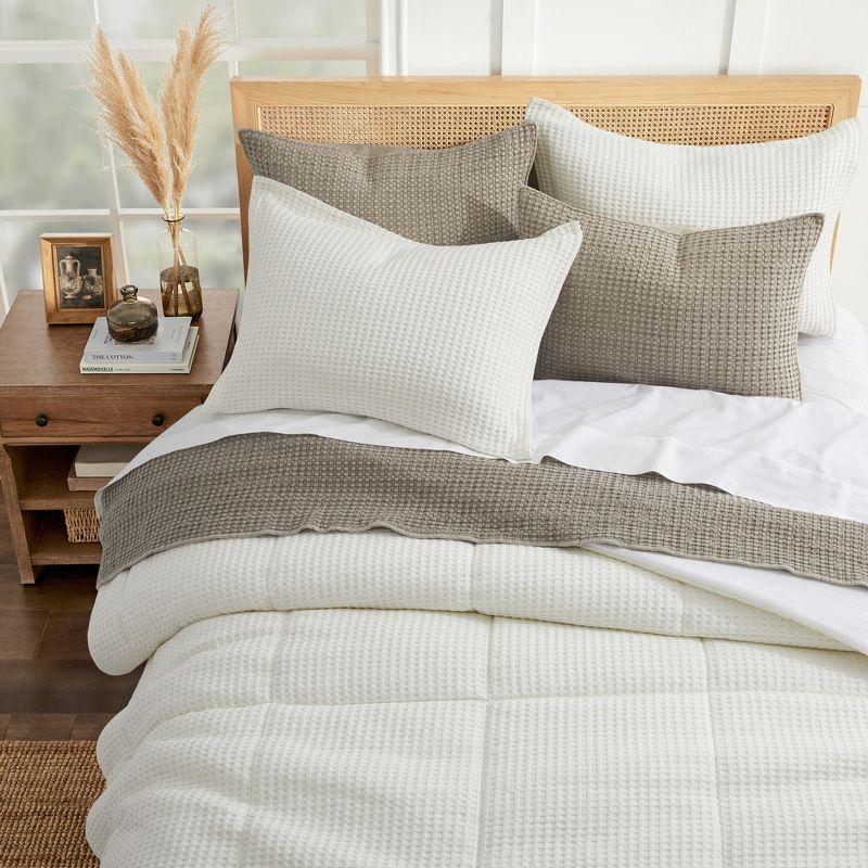 Cream Twin Cotton Waffle Weave Comforter Set with Shams