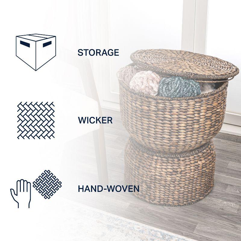 happimess 18" Hourglass Handwoven Hyacinth Storage Accent Table with Lid