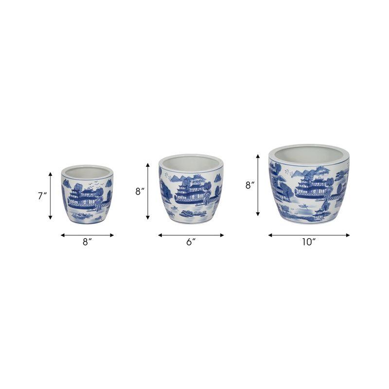 Sagebrook Home 3pc Chinoiserie Planters Ceramic: Hand-Painted, Rust-Resistant, No Drainage Hole(s)