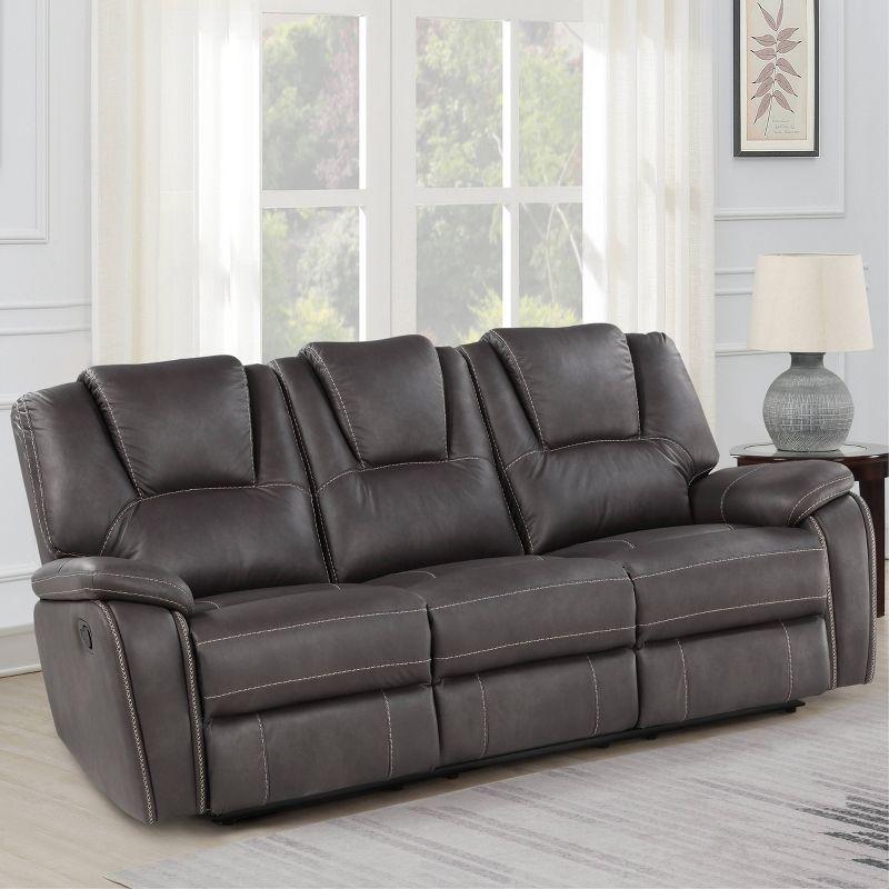 Charcoal Faux Leather Reclining Sofa with Pillow-top Arms