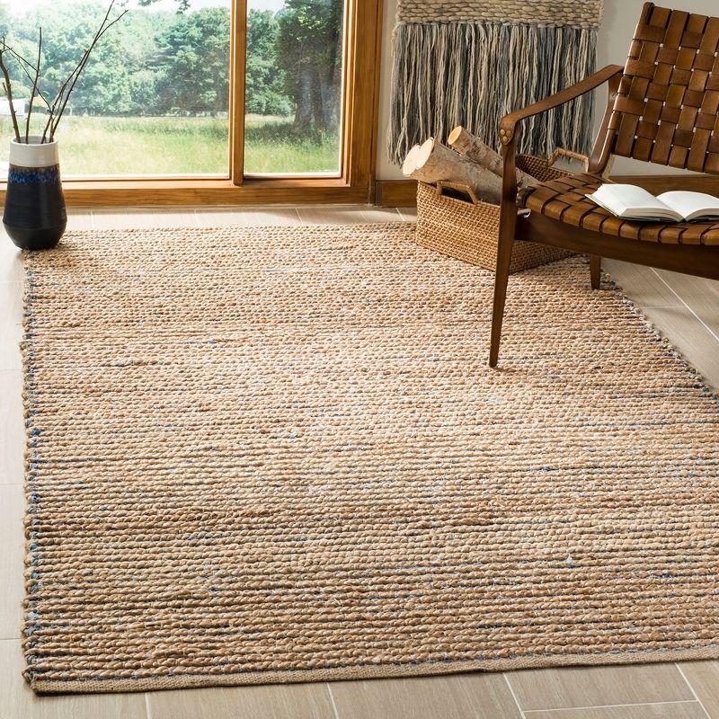 Natural and Blue Wool Flat Woven Reversible Rug, 4' x 6'