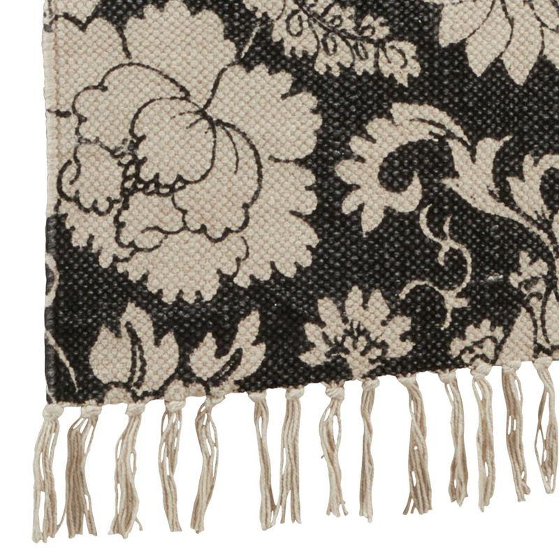 Saro Lifestyle Floral Table Runner With Fringed Design, 16"x72", Black