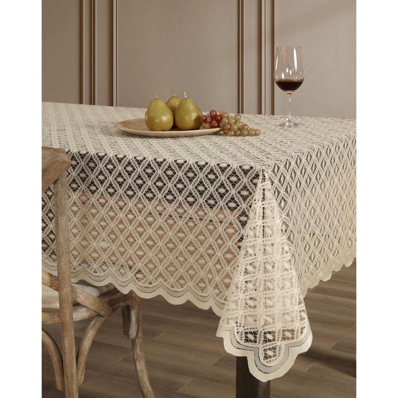 HLC.ME Alona Lace Fabric Table Cloth for Round Tables, Wrinkle Resistant, Patterned Scalloped Tablecloth - Linen, 70 Round