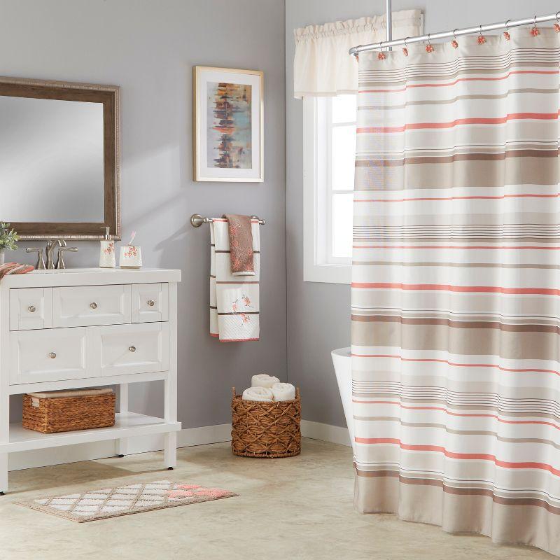 Coral Garden Stripe Shower Curtain Tan - Saturday Knight Ltd.: Polyester Bath Curtain, Buttonhole Top, Machine Washable