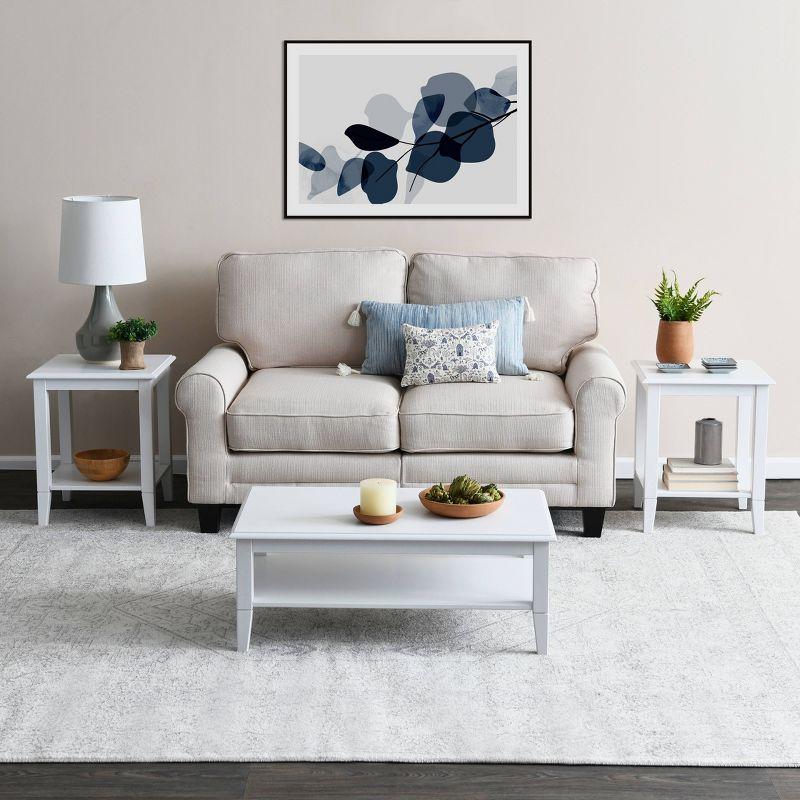 Storied Home Pleasantville Coffee Table with Storage Shelf and Solid Wood Legs White: Country Style, Engineered Top