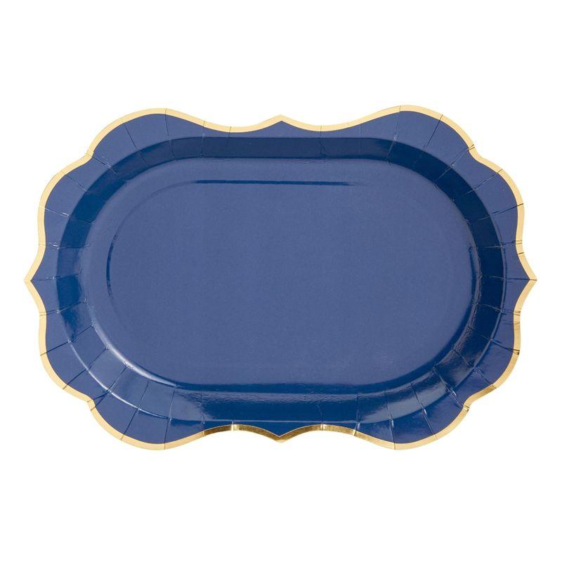 Sparkle and Bash 24 Pack Metallic Blue Paper Serving Trays with Gold Foil Edge, 13 x 9 in