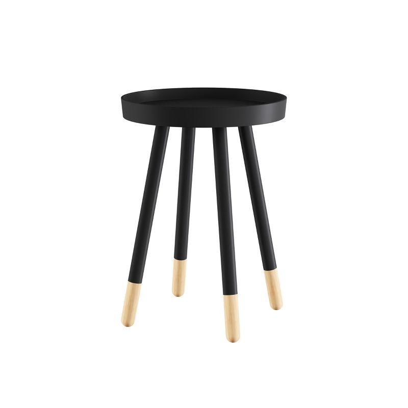 Black and Natural Wood Round Tray Top End Table