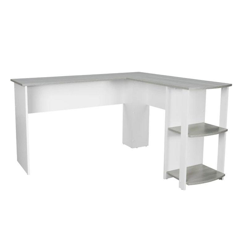 Modern Gray L-Shaped Home Office Desk with Side Storage Shelves