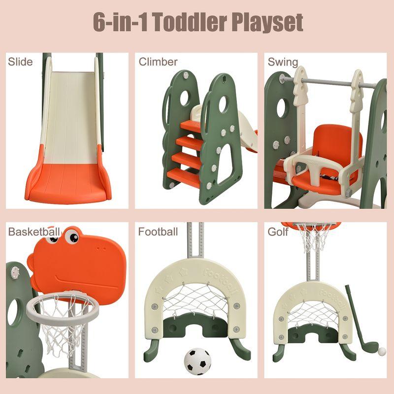 Costway 6 in 1 Toddler Slide and Swing Set Climber Playset w/ Ball Games White\Orange