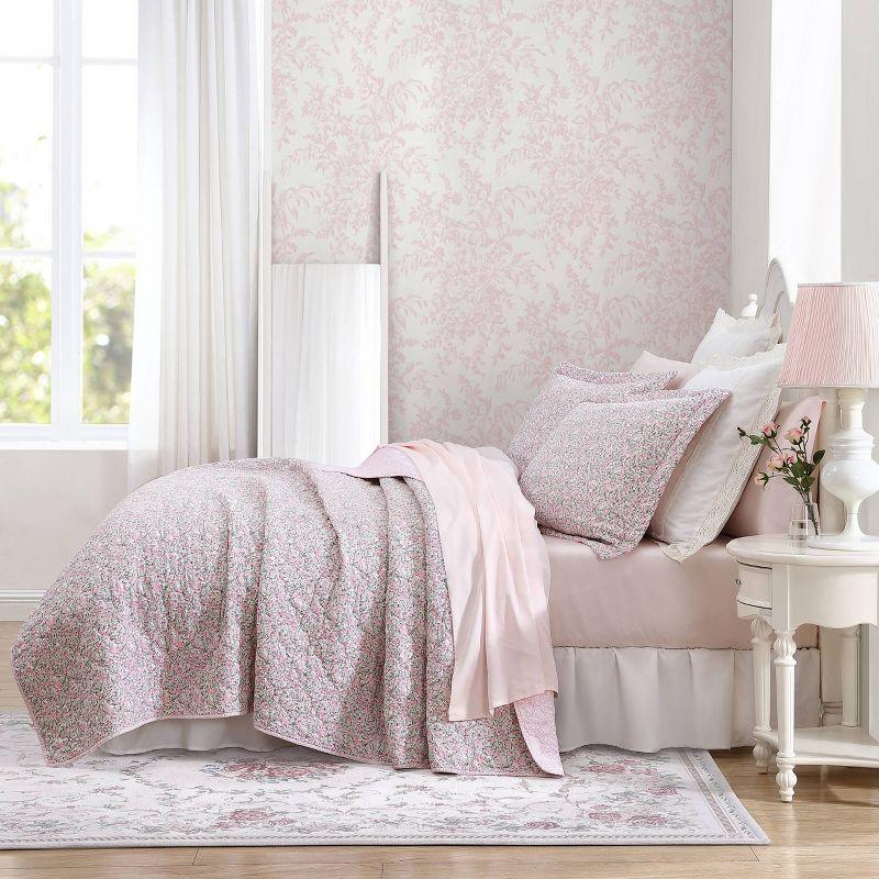 Laura Ashley Loveston Cotton Reversible Pink Quilt Set