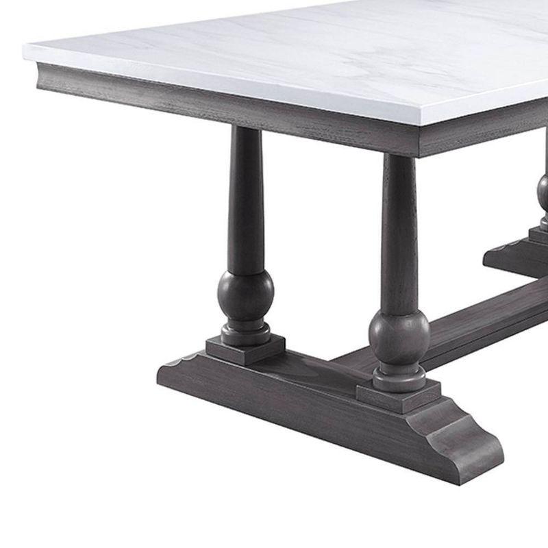 Gray Oak and White Marble Top Rectangular Dining Table