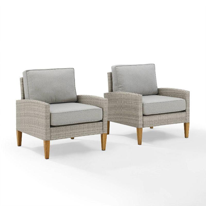 Gray Wicker Outdoor Accent Chairs with Cushions, 2-Piece Set