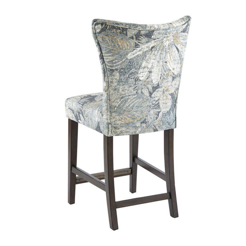 Elegant Blue Fabric & Dark Coffee Wood Counter Stool