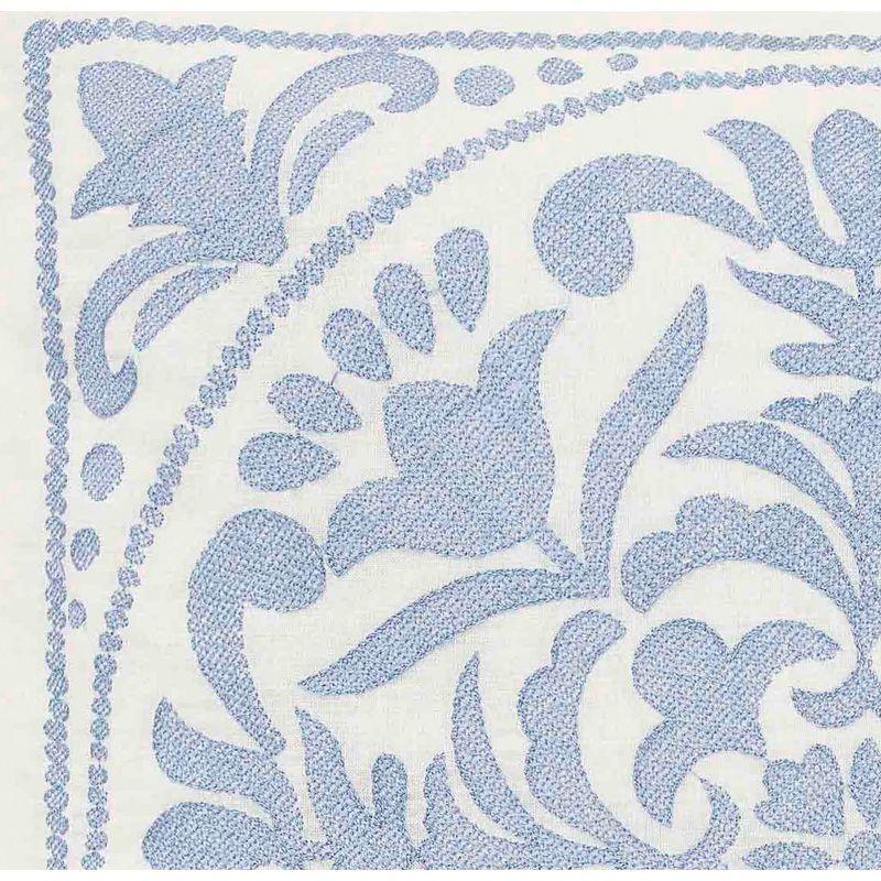 Blue Embroidered Floral Square Throw Pillow