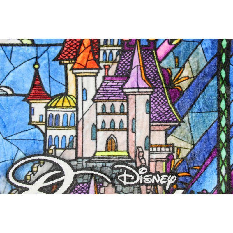 Disney Beauty And The Beast Stained Glass Castle Plush Throw Blanket 46' x 60' Multicoloured