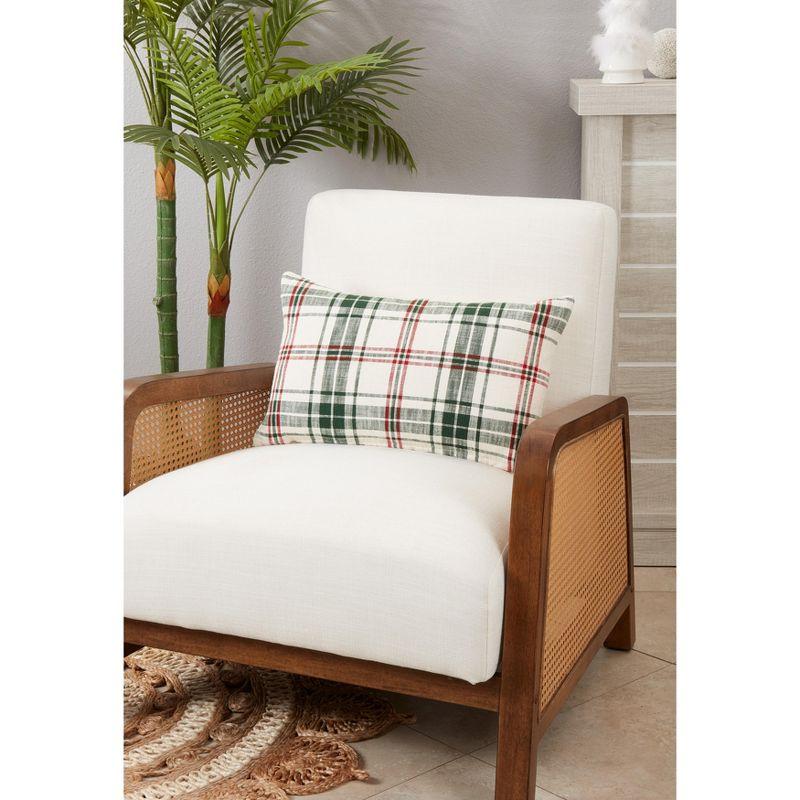 Saro Lifestyle Traditional Plaid Throw Pillow Cover, 13"x20", White