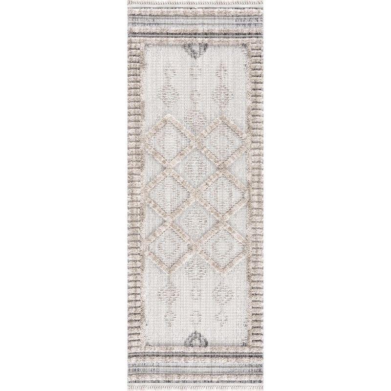 Amaga Gray and Cream High-Low Polyester Runner Rug