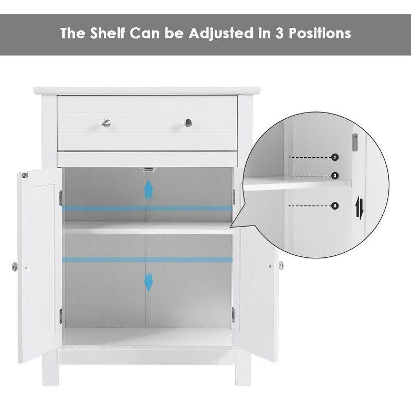 Tangkula Bathroom Storage Cabinet Free Standing Large Drawer W/Adjustable Shelf White